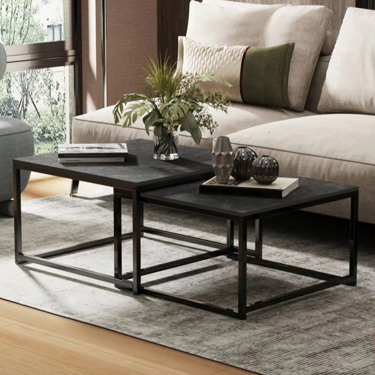 Mandina Salontafel Set - Set van 2 - Voor Kantoor of woonkamer - Vierkant - Tijdloos design - Glossy white