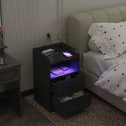 Nachtkast met RGB lichten - Zwart - Set van 2 - Slaapkamer - Met ingebouwde usb oplaadpoorten