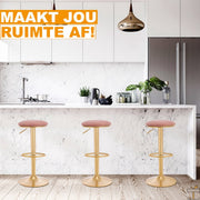 Luxe Barkruk - Velvet - Roze/goud - Zonder rugleuning - Verstelbaar - 38x(61-82)cm