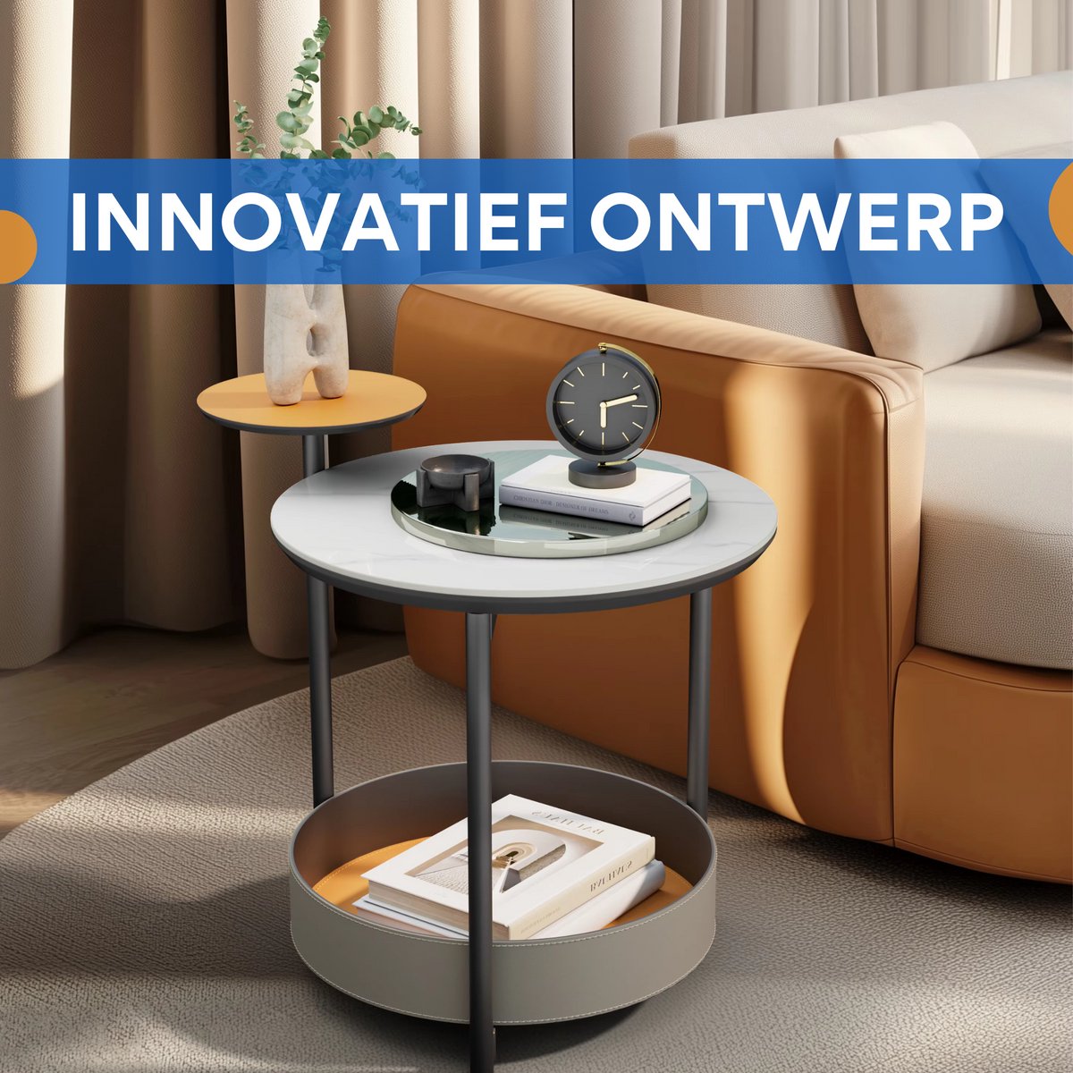 Bijzettafel Luxios - Bijzettafeltjes voor woonkamer of slaapkamer - Zadelleren Planken - Wachtruimte - Uniek Accent