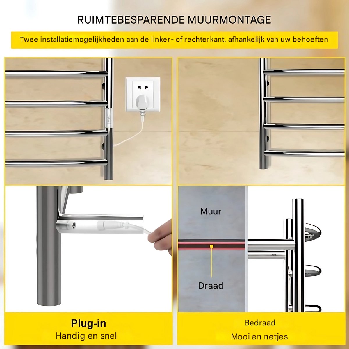 Elektrisch handdoekrek - Badkamer - Radiator - Droogrek - 125W - 8 Staven - Handdoekverwarmer - 5KG Max