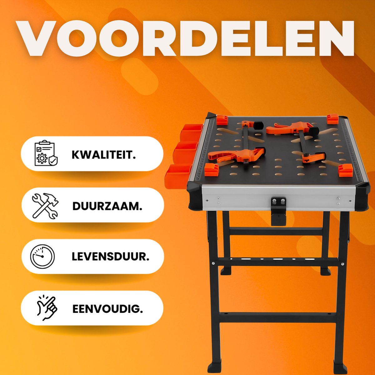 Werktafel en opspantafel - MDF werkbank - Inklapbaar Werkbank - Gereedschap - 454kg - 84,5x60x73,5cm