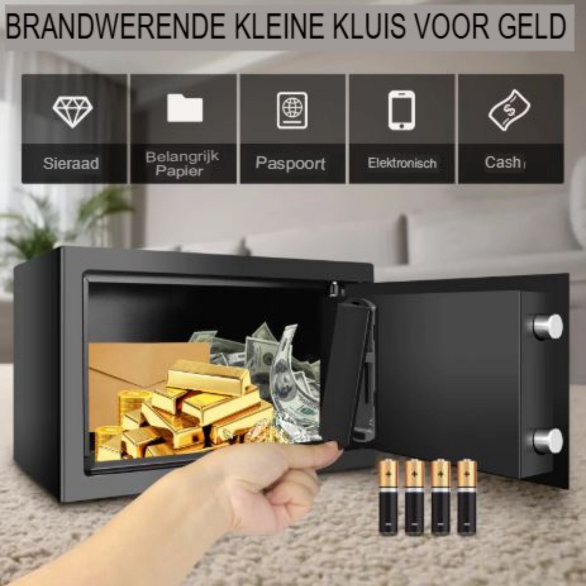 Digitale Stalen Beveiligingskluis Virello - Commerciële Kluis - Wandmontage - 2 Sleutels - 4.6L