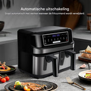 Mini oven - Grill rooster - Bakplaat - Airfryer - Voor Gezinsmaaltijden en Efficiënt Koken - 6-in-1 Slim Design met Dubbele Manden - 10 QT, Ruimtebesparend