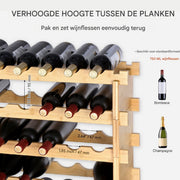 Wijnrek deluxe - Bamboe Flessenrek - Wijnkast staand - 8 Vakken - Tot 72 Flessen Opslag