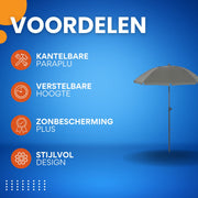 Ronde Parasol - Voor Balkon, Strand of Tuin - Verstelbaar & 45° Kantelbaar - UV-Resistent & Waterdicht - Gray Diameter 175cm