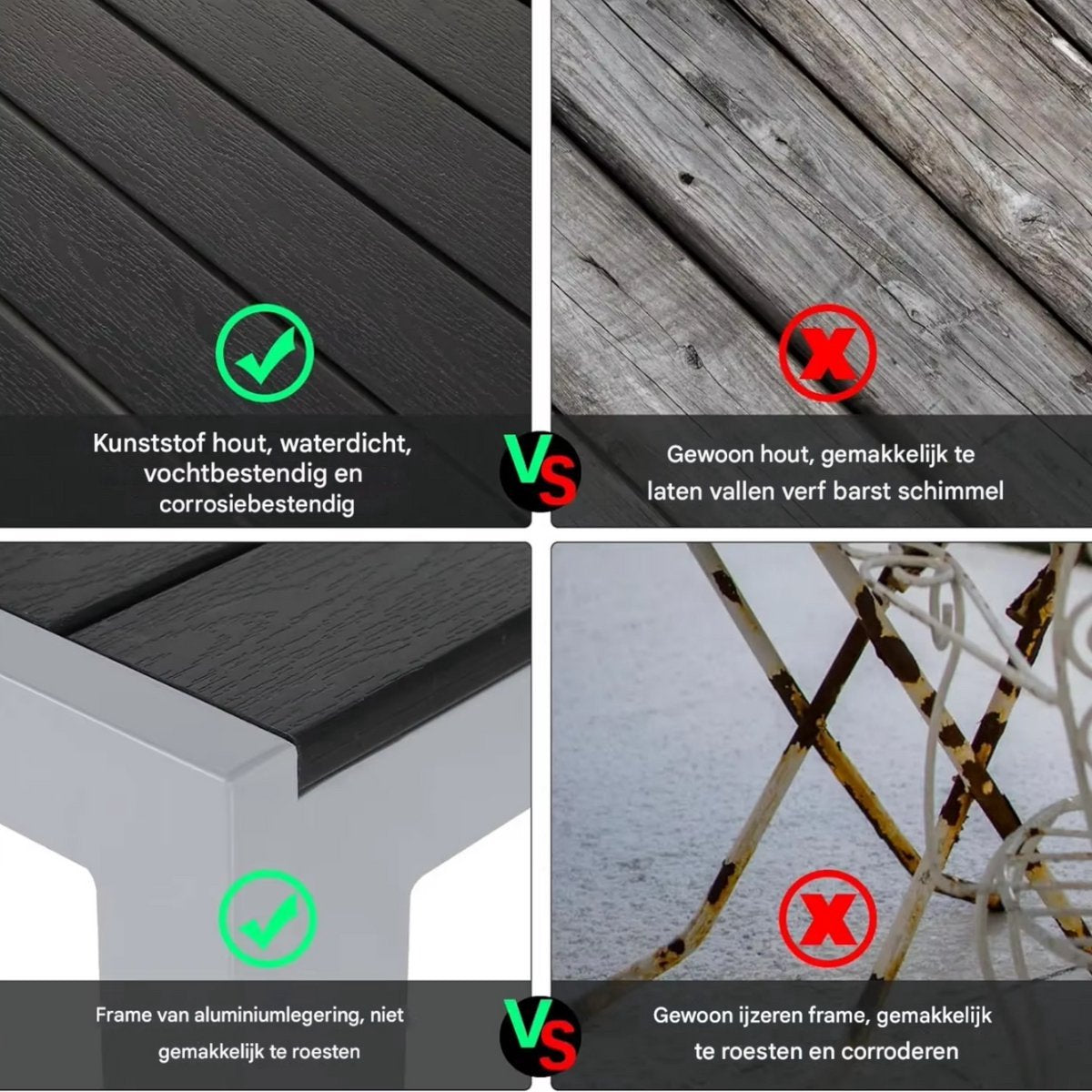 Tuintafel Fioren - Buitentafel - Eettafel buiten - Weerbestendige Terrastafel - Rechthoekige Aluminium Tafel - 75x75x73 cm - Voor Tuin en Achtertuin - Zwart