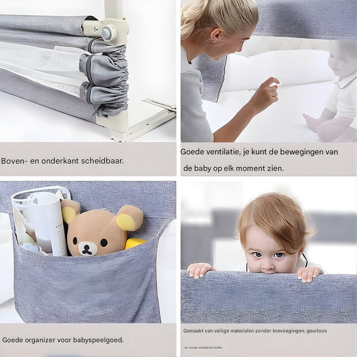 Baby Bedhek - Bedhekje - Bedrail - Uitvalbescherming - Voor bed - Veiligheidsbescherming & Bed Barrière - Grijs - 200 x 100 cm
