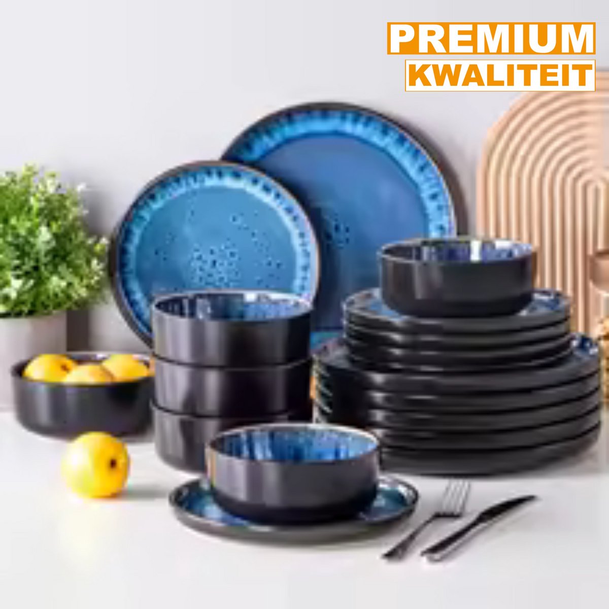 Noble Ontbijtborden – 4 persoons – 16 delig – Blauw Keramisch – Eetborden – Kleine Borden