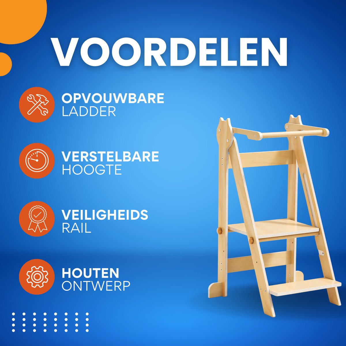 Leertoren - Opstapladder - Keukenhulp - Kindertrap - Opstapje - Inklapbaar - vanaf 1 Jaar - Met Verstelbare Hoogte en Veiligheidsrail - Nautal - 35 x 47 x 88 cm
