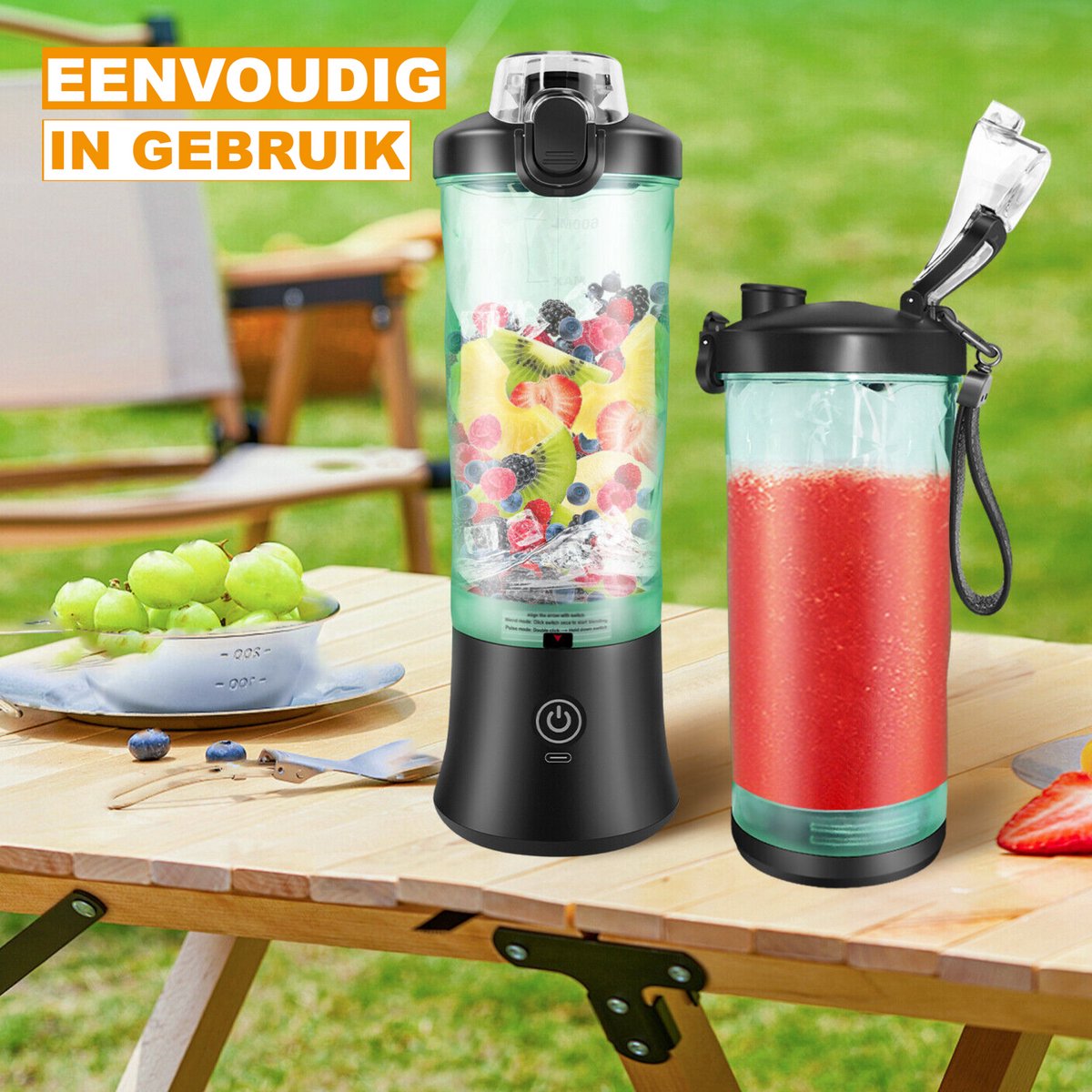 Draagbare Miniblender Zyren - USB Oplaadbare Smoothiemixer - 600 ml - Reisblender met Grote Capaciteit - Blend IJs en Smoothies