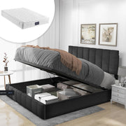 Bed - Tweepersoonsbedden - Tweepersoonsbed - Twijfelaar - Voor Slaapkamer - Met Hoofdeinde, Lattenbodem & Metalen Frame - Opbergruimte onder Matras - Grijs - 140x200 cm