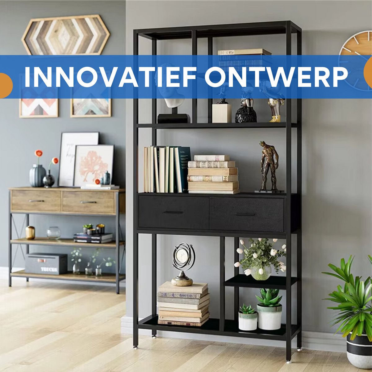 Boekenkast XL Milano - 4 Lades - Boekenrek - Woonkamer, slaapkamer en kinderkamer - Hout - 180x90cm