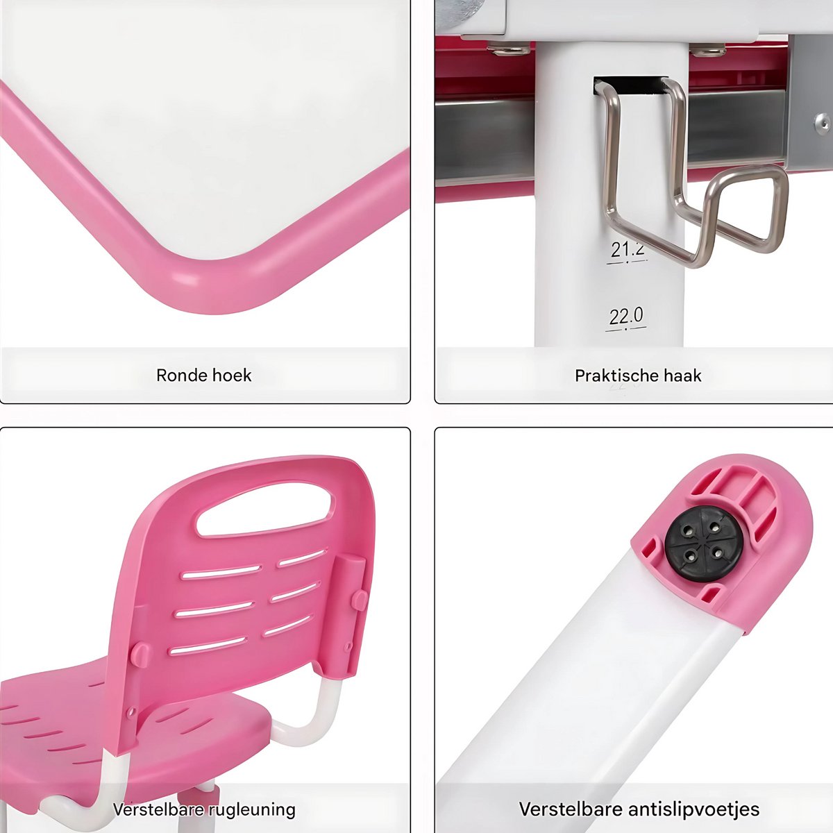 Kinderbureau set met stoellade en leesstandaard - Roze studietafel en stoel voor kinderen 3-10 jaar - Roze - 66,5 x 50 x 54–76,5 cm