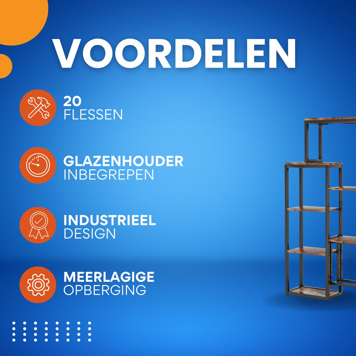 Wijnrek voor 20 flessen - Wijnkast - 9 lagen - Barkast - Glazenhouder - Bar, keuken of woonkamer