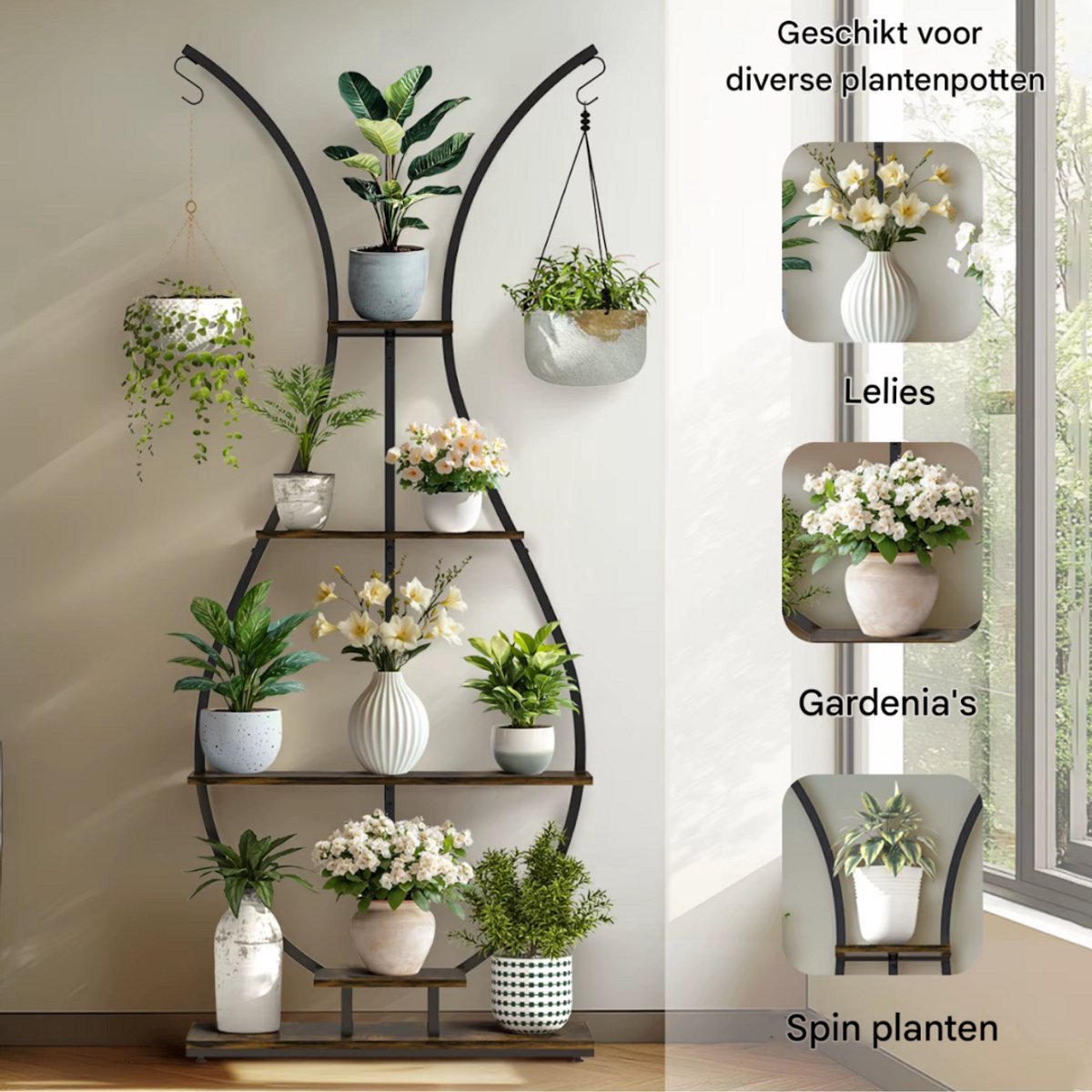Plantenstandaard Madelief Opulence - Vaas vorm - Plantenrek - Plantentafel - Voor binnen & buitengebruik - Bloempothouder - Bamboe - Zonder verlichting