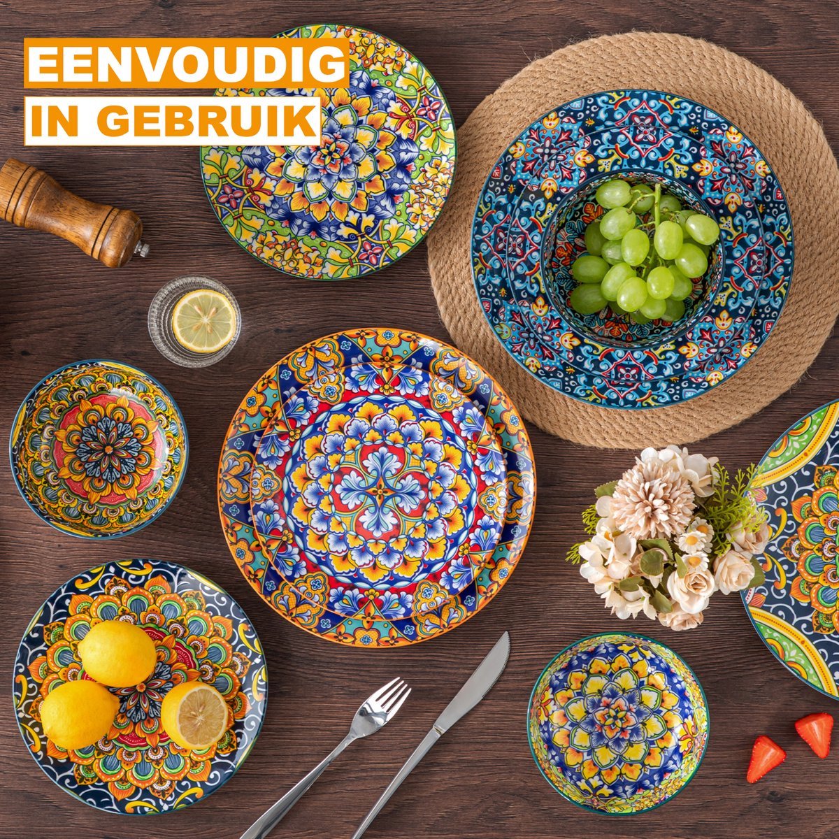 Grandiose Serviesset – 4 persoons – 12 delig – Bohemian Keramisch – Dinerborden – Kleine Borden – Stijlvol keramiek