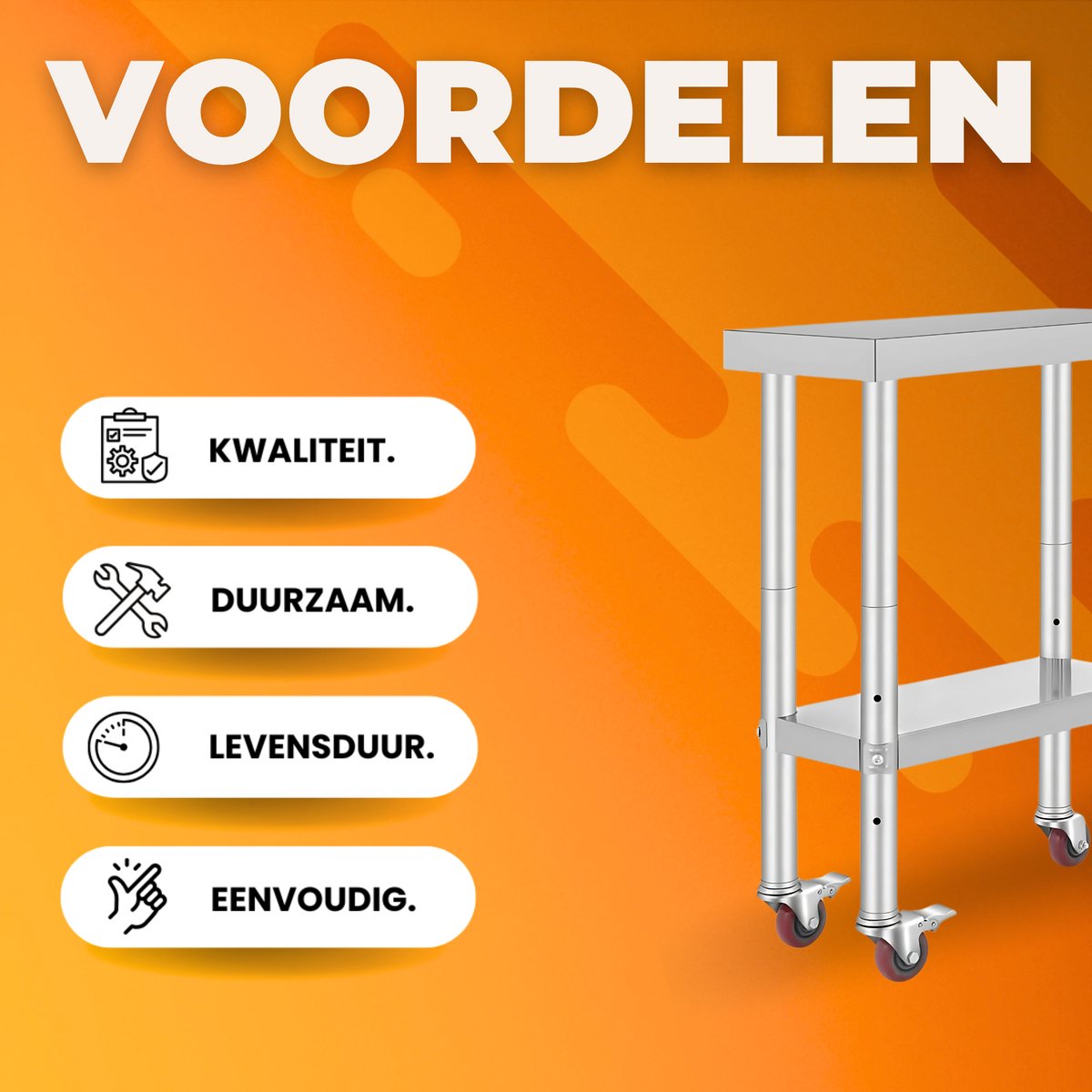 Keukentafel horeca - RVS - Werktafel met wielen - Bijzettafel verplaatsbaar - Keukeneiland