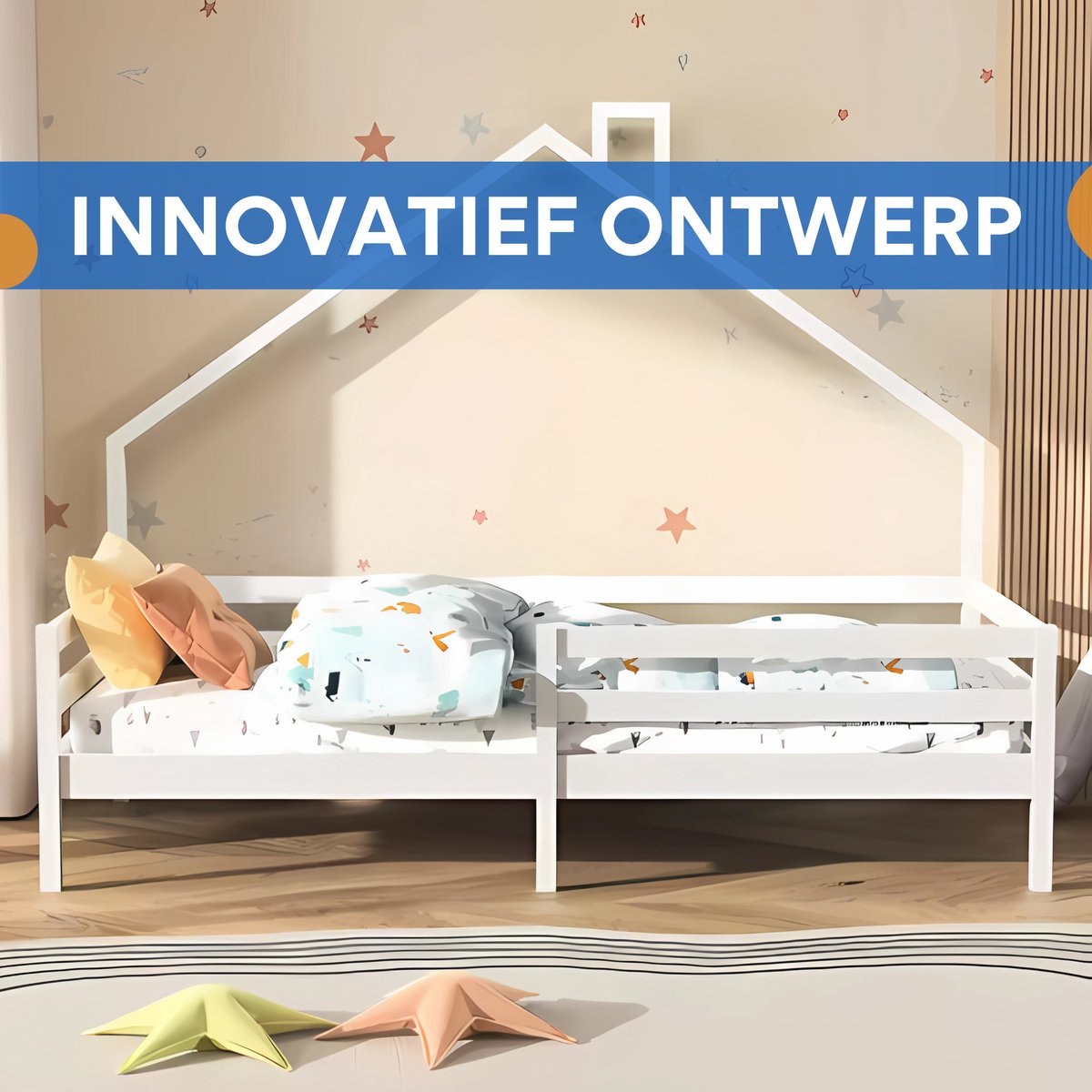Kinderbed 90x200 cm - Huisbed - Voor Kinderen - Peuterbed - Met lattenbodem - Zonder matras