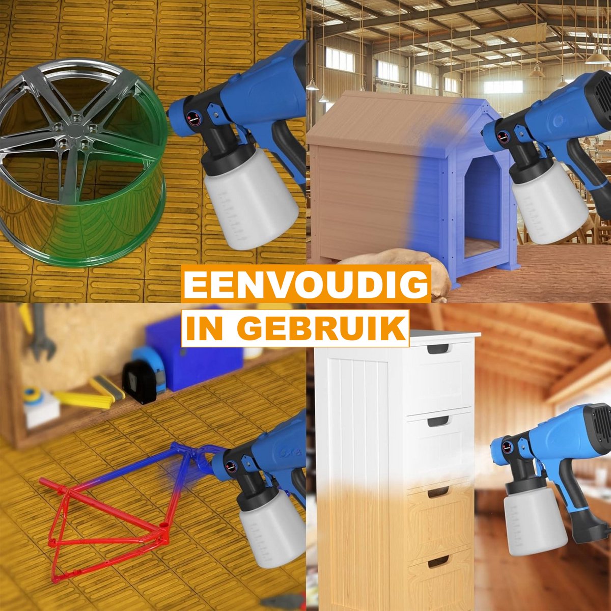Draadloos Verfspuitpistool - 1000ML Capaciteit - 3 Patronen - Krachtig Elektrisch HVLP Spuitpistool - Voor Plafonds & Muren
