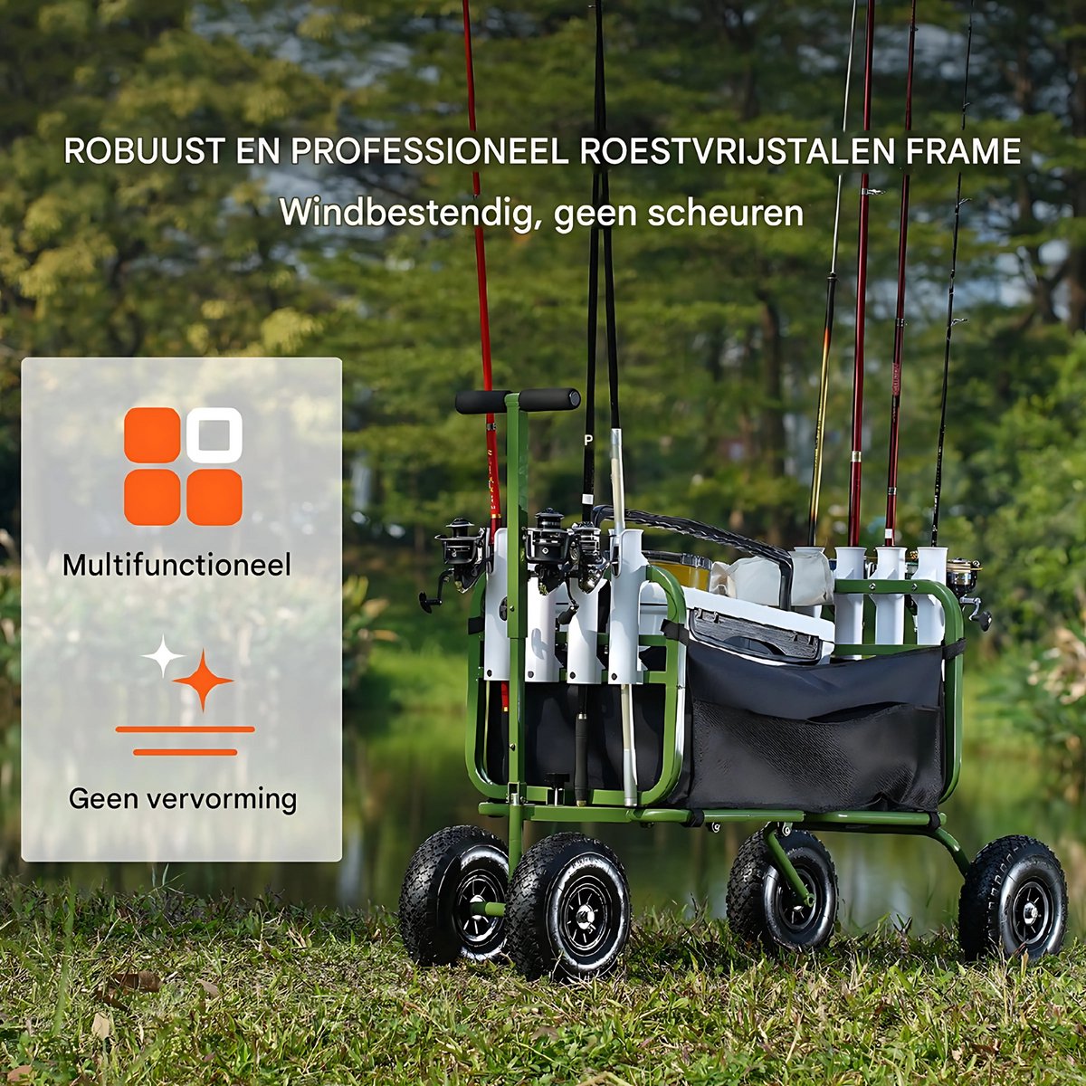 Opvouwbare bolderkar - Strandwagen - 150KG Capaciteit met Ballonbanden - Waterdicht - Kinderenvervoer - Duwtang