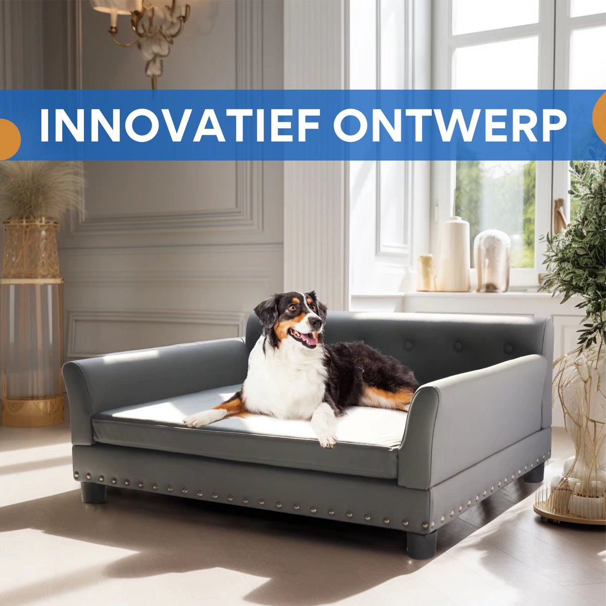 Hondenbank Jerino - Hondensofa op poten - Hondenzetel - Afneembaar kussen - 100cm