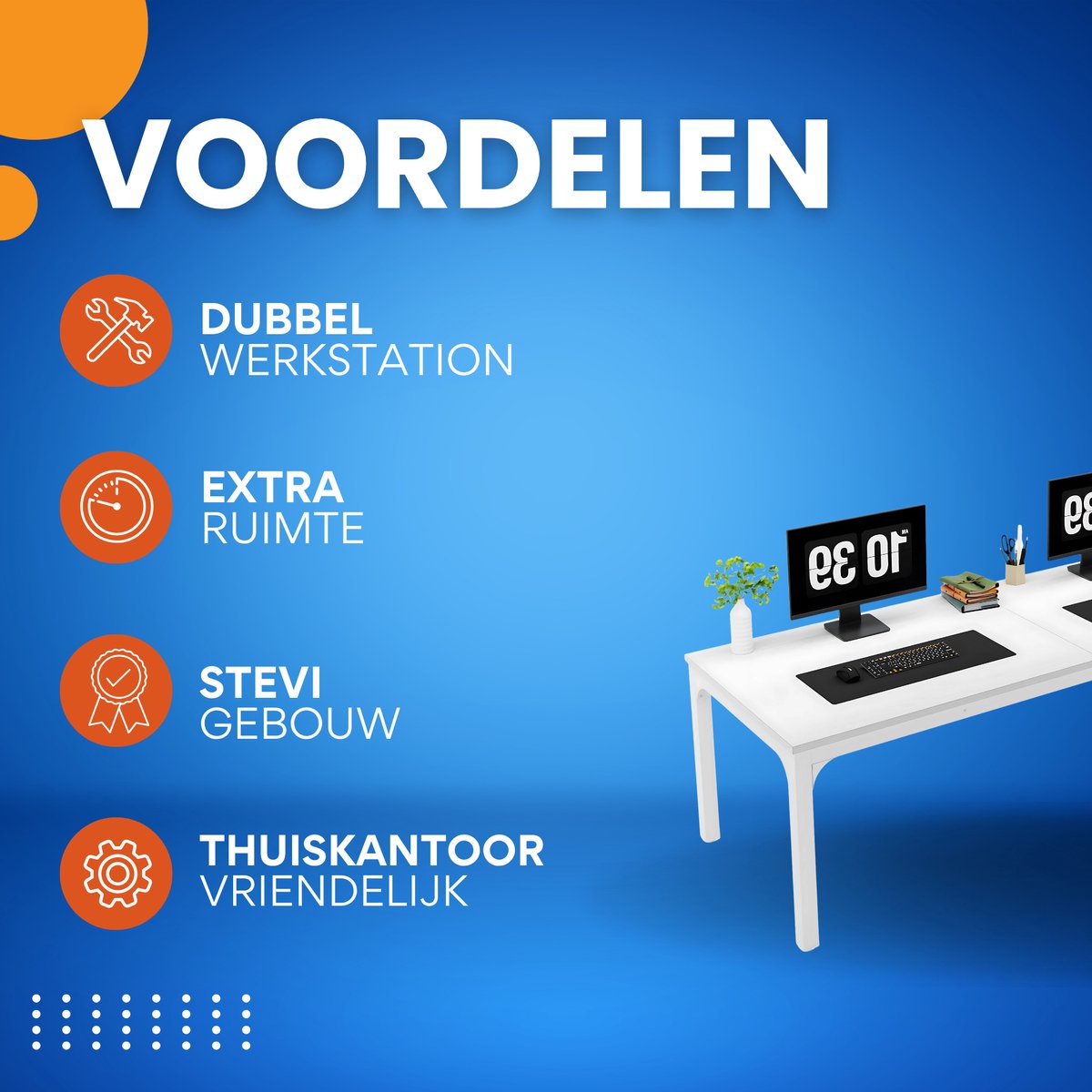 Computerbureau Milano - Voor 2 Personen - 200cm - Wit - Voor thuis of werk - Hout en metaal