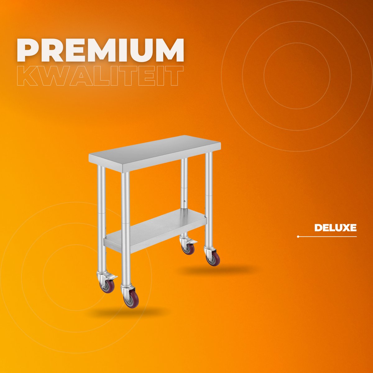 Keukentafel horeca - RVS - Werktafel met wielen - Bijzettafel verplaatsbaar - Keukeneiland - 76 x 30 x 86 cm