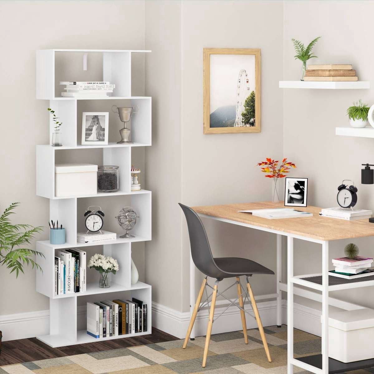 Bolt Edge Boekenkast - Wit - Open - 6 vakken - Voor woonkamer of slaapkamer - 60x23.5x160cm