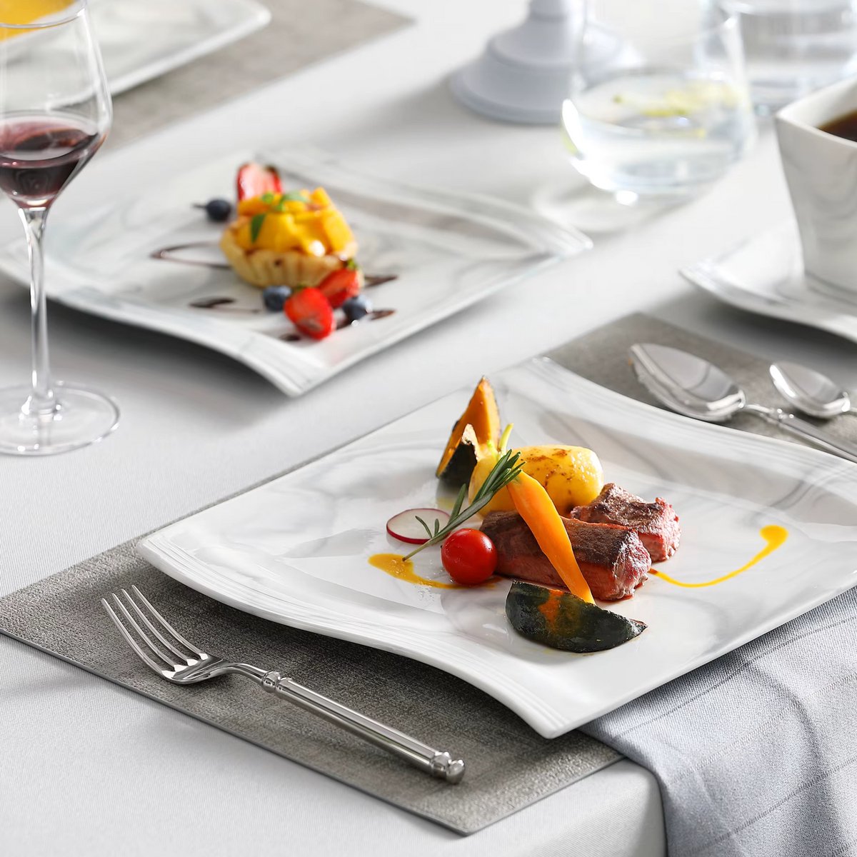 Imperial Dinerborden – 6 persoons – 30 delig – Marmerlook Keramisch – Dinerborden – Kleine Borden