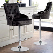 Barkrukken Opulence - Luxe Set van 2 - Met rugleuning - Grijs - Velvet - Verstelbaar - Voor Keuken, Bar of woonkamer - Draaibaar