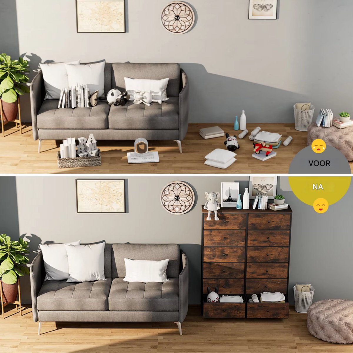Dressoir kast - Industrieel - voor Woonkamer of slaapkamer met 12 Lades - Stof en stalen frame - Ladekast - Opbergkast