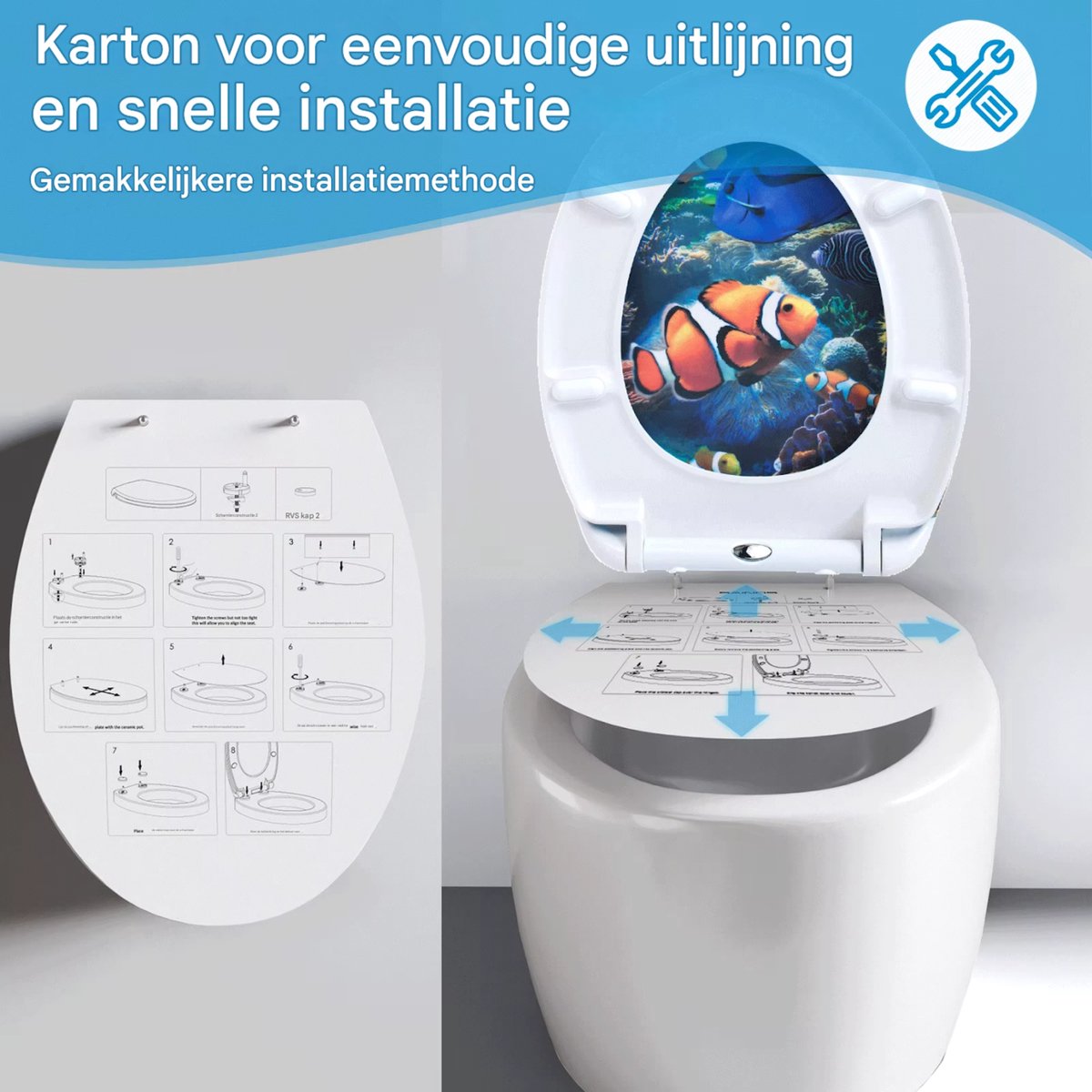 WC-bril - Toiletbril – Voor Toilet & Badkamer – Soft-Close – Duurzaam Kunststof - Vissen motief