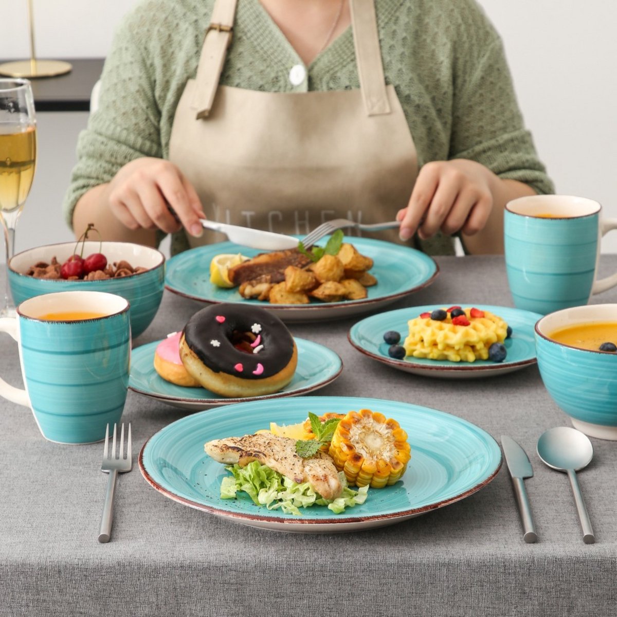 Elegant Dinerborden – 4 persoons – 16 delig – Blauw Keramisch – Eetborden – Kleine Borden