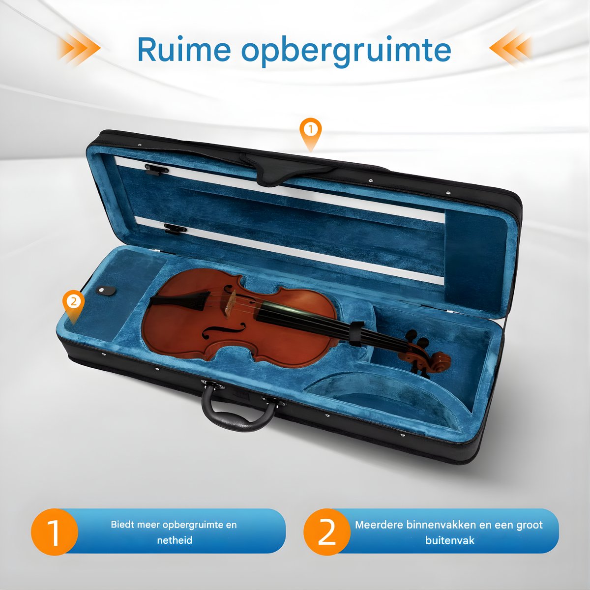 Vioolkoffer – Voor violisten voor transport en opslag – Zachte koffer met rugzakriem, handschoenen en vioolhandvat – Blauw, zachte voering