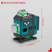 Lijnlaser - Kruislijnlaser – Voor nauwkeurige horizontale en verticale uitlijning - In bouw en interieur – 16-lijnen 360° - Groen - Inclusief 1-meter statief