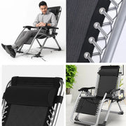 Tuinstoelen - Campingstoel - Ligstoel - Klapstoel - Voor outdoor, camping & tuin - Verstelbare rugleuning met bekerhouder - Draagbare ligstoel en fauteuil - Zwart - 1 stuk