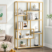 Boekenkast Berlin - Goud - Met 5 Lagen - Marmerlook - Voor Woonkamer, Slaapkamer of Kantoor