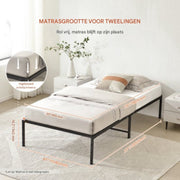 Bedframe met lattenbodem - 100x200cm - Eenpersoonsbed - Platformbed - Stalen Frame - 272kgdraagvermogen - Met Opbergruimte - Zwart