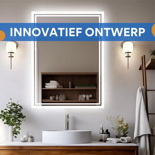Badkamerspiegel London Vaylen - Met verwarming en LED verlichting - Geen condens - Spiegel voor badkamer - 80x60cm