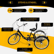 Driewieler Zyrell - Nevlo - 7 versnellingen - Fiets voor volwassenen en senioren - 24 Inch - Opvouwbare - Verstelbaar - Met mand - Voorrem - Zwart - 120KG