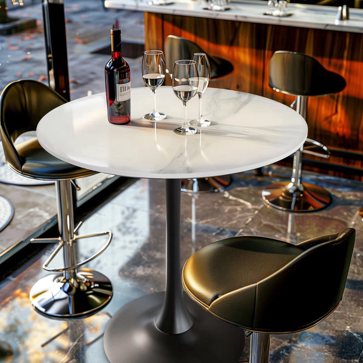 Eettafel Grandiose - 78 cm Hoge Ronde Keuken Eettafel - Gesinterde Stenen Top met Voetstuk Base - Bistro Tafel voor Vrije Tijd en Hoogteverstelling