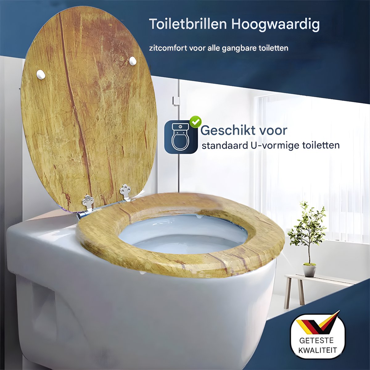 WC-bril - Toiletbril – Voor Toilet & Badkamer – Soft-Close - Houtlook