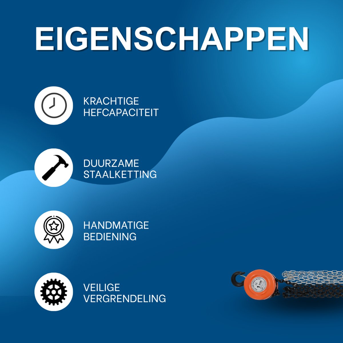 Handkettingtakel - Voor hijsen en tillen - Handmatige kettingtakel - Capaciteit 1000 kg