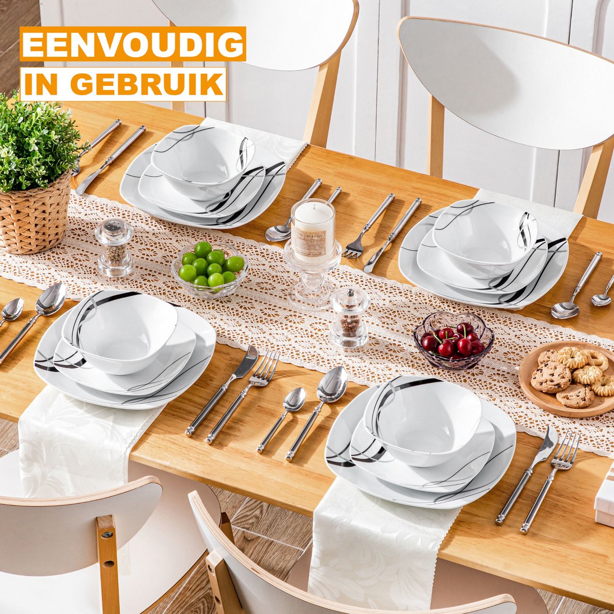 Valenza Serviesset - 24 delig - 8 persoons - Zebra - Dinerborden - Bordenset - Diepe borden - Ontbijtborden - Servies - Keukenservies