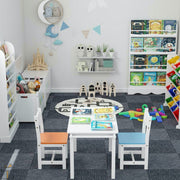 Happyment Kindertafel en 2 Stoeltjes - Kindermeubel - Speeltafel - Kinderbureau - Wit, blauw, oranje