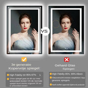Novalio Badkamerspiegel - 80x60cm - Geen condens - Met verwarming en LED verlichting - Touchpad - Spiegel voor badkamer - Rechthoekig