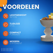 Moderne Betonnen Bijzettafel - Voor Binnen & Buiten - Ronde Salontafel & Tuinkruk - Uniek Vormgegeven Accenttafel