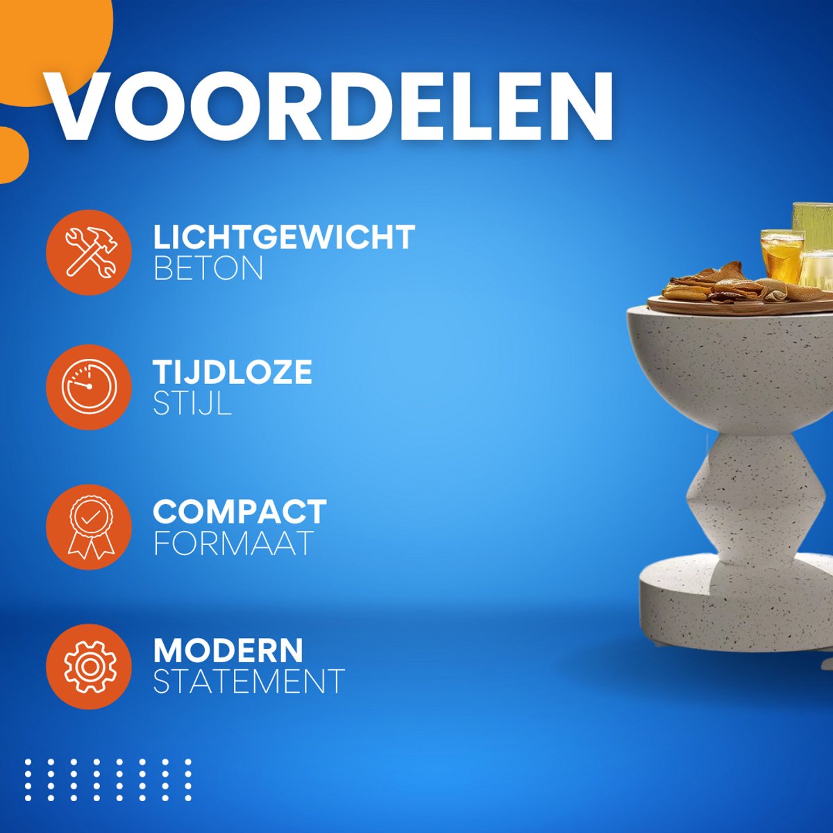 Moderne Betonnen Bijzettafel - Voor Binnen & Buiten - Ronde Salontafel & Tuinkruk - Uniek Vormgegeven Accenttafel