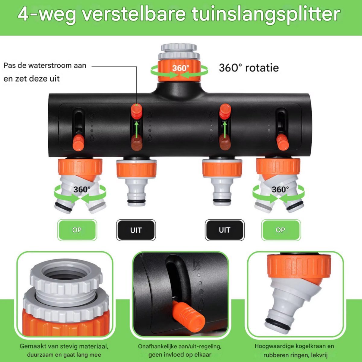 Tuinslangadapter Zyrell - Aansluit 4-set - Tuinspuit - Aansluitset - Slangsplitter met Klep voor Buitenirrigatie - Aluminiumlegering & ABS Connectoradapter